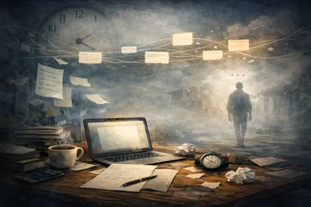 Unfinished things stay on the table; the mind keeps chasing them.